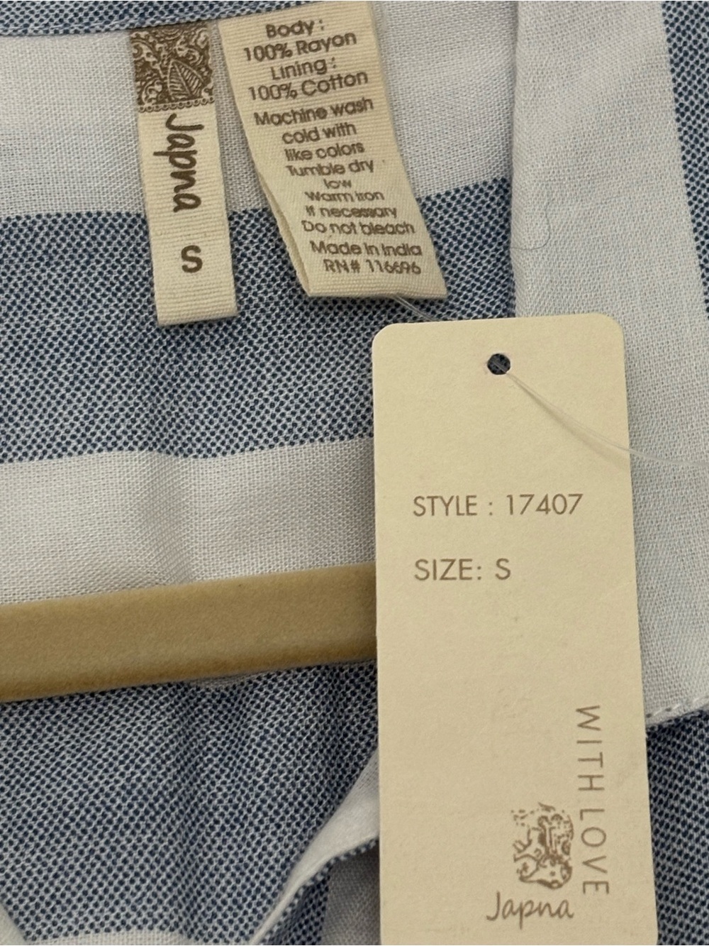 Japna Sleeveless Blue and White Striped Shirt Dress with Waist Tie Size S - Picture 3 of 7